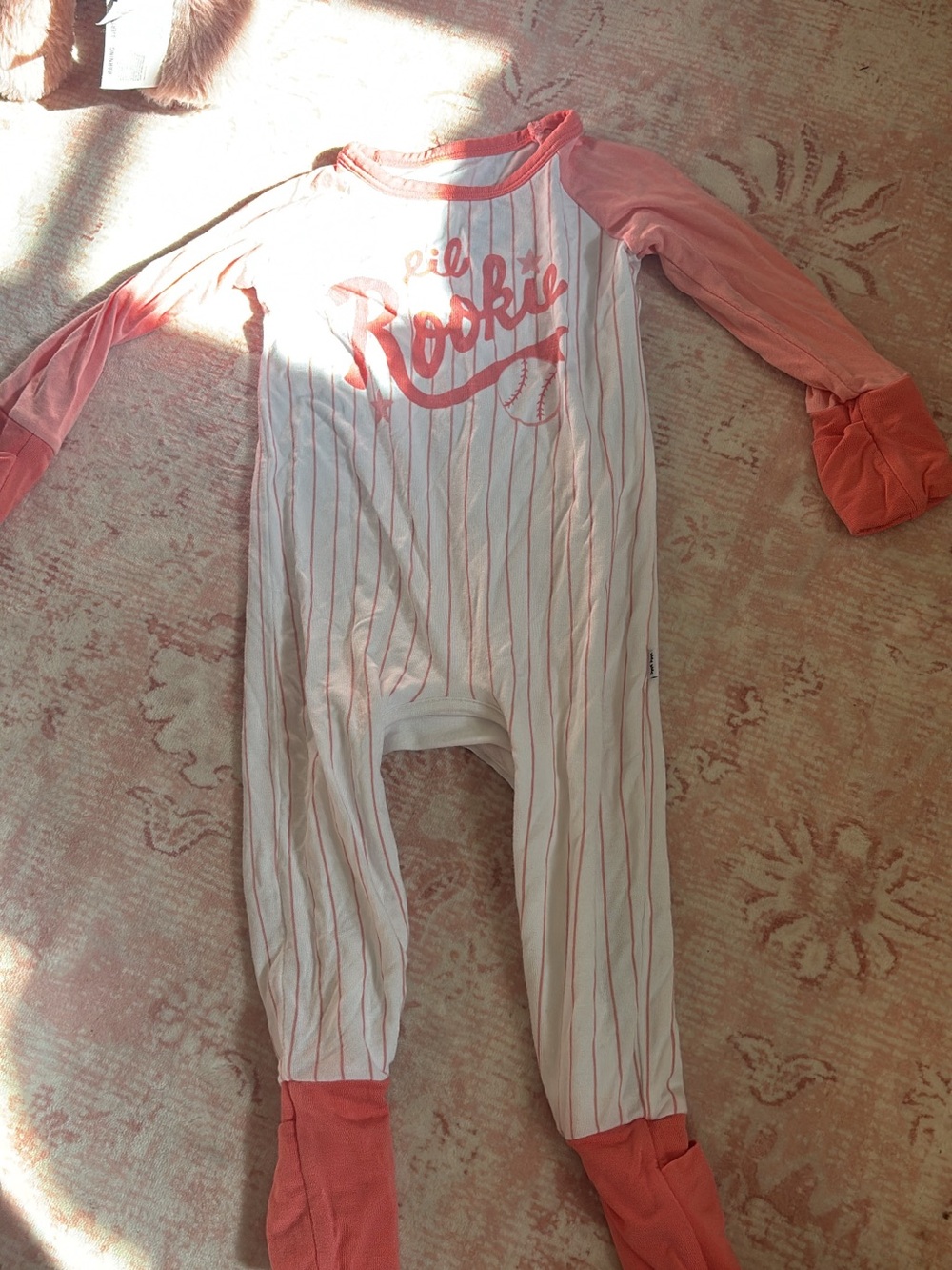 Little Sleepies Pink & White 'Lil Rookie' Baseball One-Piece Pajamas